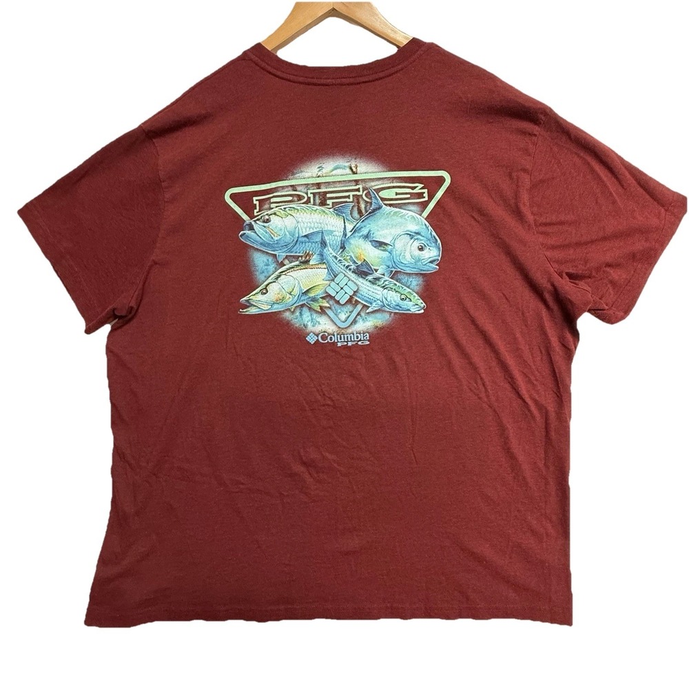 Columbia PFG Fishing T Shirt 2XT Red Graphic Fish Performance‎ Tee Big Tall